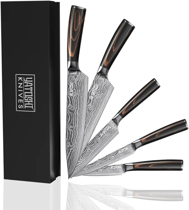 Yatoshi 5 Piece Knife Set - Pro Kitchen Knife Set Ultra Sharp High Carbon Stainless Steel with Ergonomic Handle