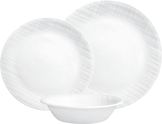 Corelle Dinnerware Set, 12-Piece, Linen Weave, Tempered Glass, Dinner Plates, Side Plates & Bowls, 3X More Durable, Half The Space & Weight of Ceramic, 1146908