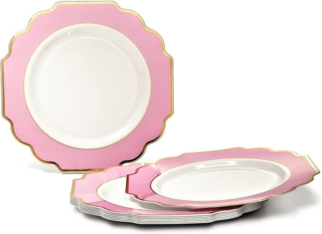 " OCCASIONS " 80 Plates Pack,(40 Guests) Heavyweight Premium Wedding Party Disposable Plastic Plates Set -40 x 10.5'' Dinner + 40 x 8'' Salad/Dessert(Imperial in Light Pink & Gold)