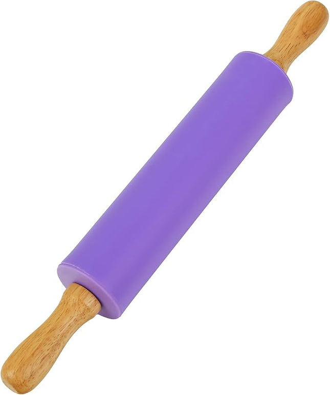 Koogel Rolling Pin for Baking, 12 Inch Non-Stick Silicone Surface, Wooden Handle Rolling Pin for Baking Pies, Pastry, Cookies, Kitchen Essential