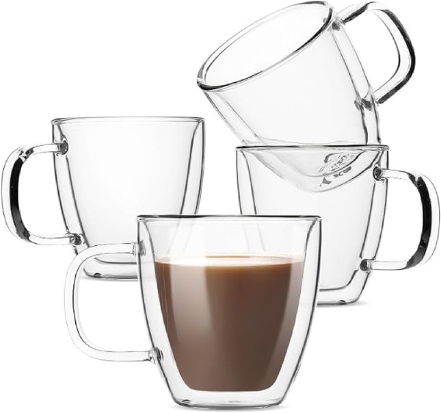 BTaT- Espresso Cups, Espresso Coffee Cups, Set of 4 (5 oz, 150 ml), Glass Coffee Mugs, Double Wall Glass Cups, Cappuccino Cups, Latte Cups, Latte Mug, Clear Coffee Cup, Espresso Glass, Glass Tea Cups
