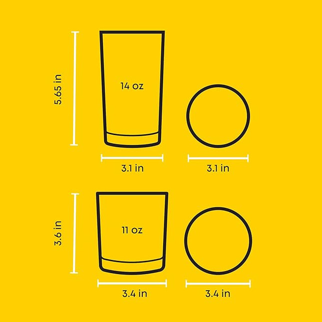 JoyJolt Alain Drinking Glasses Set of 8 Glass Tumblers. Highball 14oz Bar Glasses and Lowball 10oz Rocks Glasses Set. Cocktail, Juice, Whiskey Glasses or Water Glasses. Kitchen or Bar Glassware Set