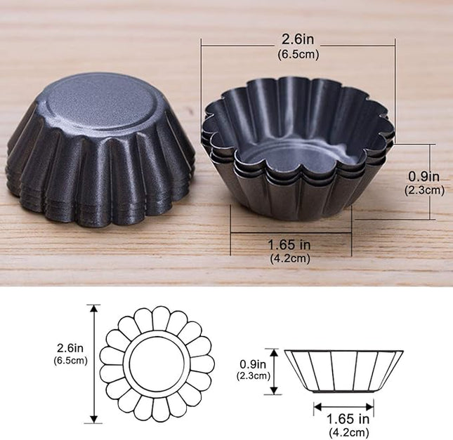 12 Packs Egg Tart Mold, Size 2.6 x 0.9inch, Cupcake Cake Muffin Mold Tin Pan Baking Tool, Carbon Steel