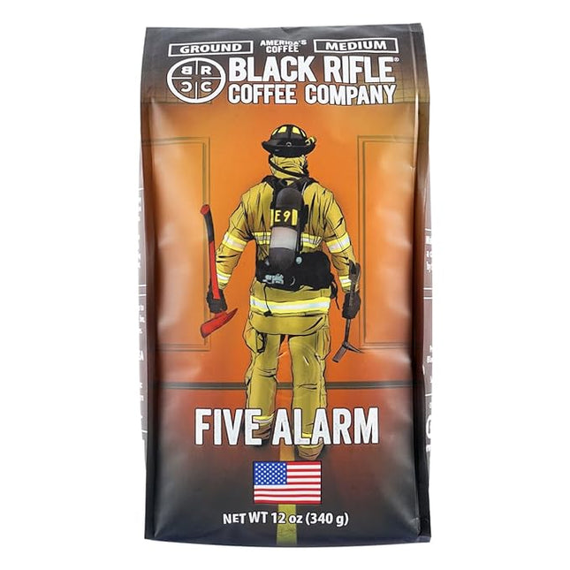 Black Rifle Coffee Company Five Alarm, 12oz Bag, Ground Coffee Medium Roast - Roasted Blend Made from Arabica Beans - Colombian & Brazilian Beans - Veteran Founded & American Made