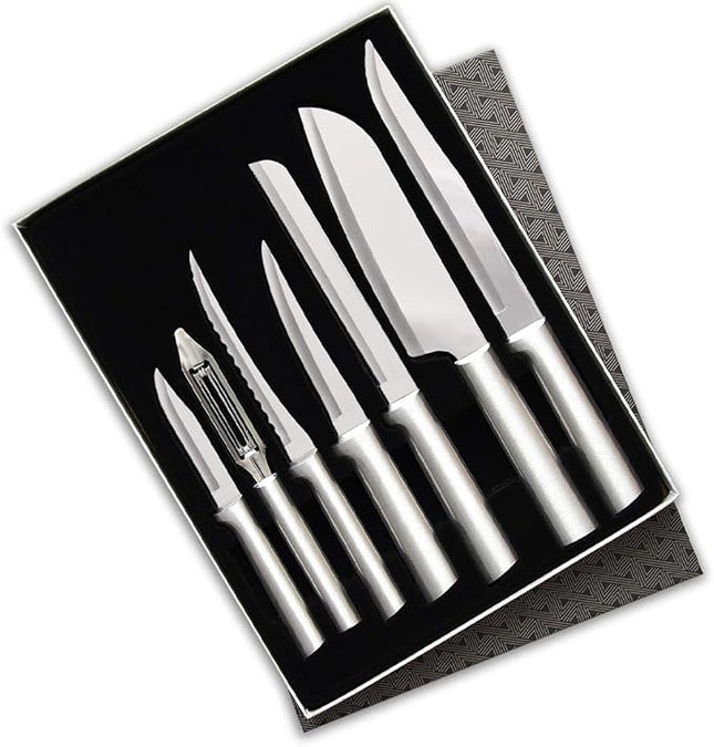 Rada Cutlery 7-piece Starter Knife Gift Set (S38), Stainless Steel Hollow Ground Blades, Made in USA, Silver Handles