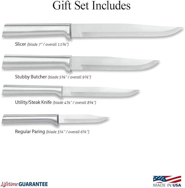 Rada Cutlery 4-Piece Wedding Register Knife Gift Set (S04), Stainless Steel Hollow Ground Blades, Made in USA, Silver Handles