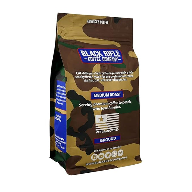 Black Rifle Coffee Company CAF, 12oz Bag, Ground Coffee Medium Roast - Roasted Blend Made from Arabica Beans - Colombian & Brazilian Beans - Veteran Founded & American Made