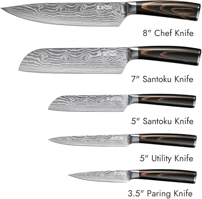 Yatoshi 5 Piece Knife Set - Pro Kitchen Knife Set Ultra Sharp High Carbon Stainless Steel with Ergonomic Handle