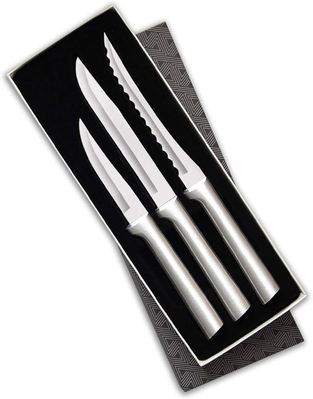 Rada Cutlery 3-Piece Cooking Essentials Knife Gift Set (S49), Stainless Steel Hollow Ground Blades, Made in USA, Silver Handles