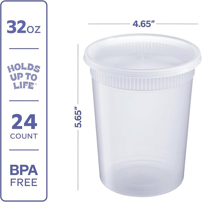GUSTO [32 oz. - 24 Count Plastic Deli Containers with Lids - Disposable Food Storage Containers With Airtight Lids, Ideal for Soups, Stews, and Meal Prep