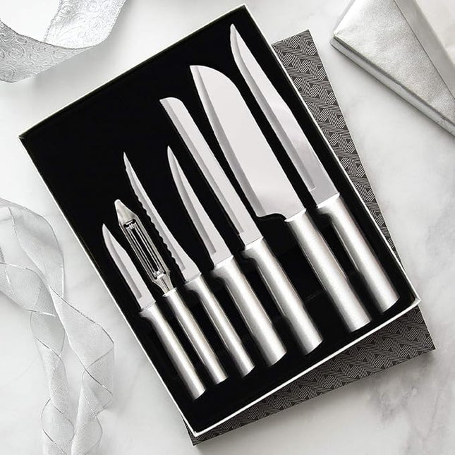 RADA Cutlery 7-piece Starter Knife Gift Set (S38), Stainless Steel Hollow Ground Blades, Made in USA, Silver Handles, Pack of 2
