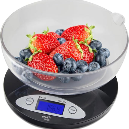 Smart Weigh Food Kitchen Scale with Bowl,11lb x 0.1oz / 5000 x 1grams, Digital Weight Scale for Baking,Cooking for Ounces and Grams