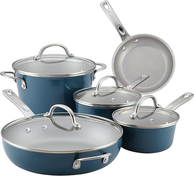 Ayesha Curry Home Collection Nonstick Cookware Pots and Pans Set, 9 Piece, Twilight Teal
