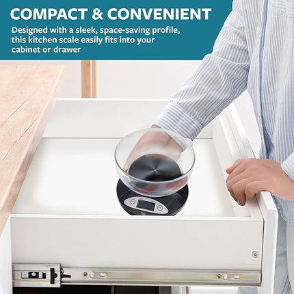 Smart Weigh Food Kitchen Scale with Bowl,11lb x 0.1oz / 5000 x 1grams, Digital Weight Scale for Baking,Cooking for Ounces and Grams