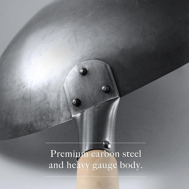 Mammafong Round Bottom 14-inch Traditional Carbon Steel Wok Pan - Authentic Hand Hammered Woks and Stir Fry Pans - Pow Wok with no chemical coating