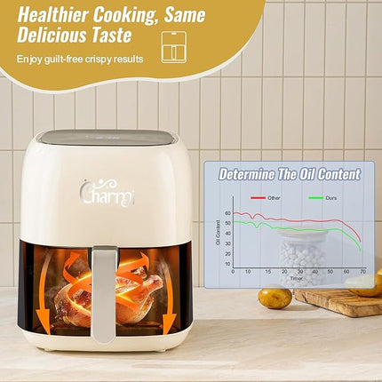 Charmi 5QT Air Fryer – Beautiful Retro Design, Stylish Countertop Look, Nonstick & PFAS-Free, Safe Auto Shutoff, Digital Touchscreen, 8 Cooking Presets (Cream White)