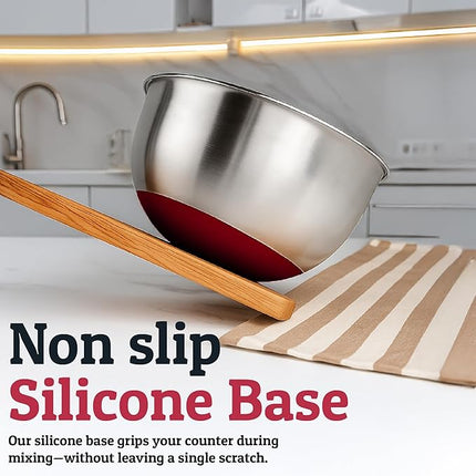 Priority Chef Stainless Steel Mixing Bowls with Lids Set, Metal Nesting Bowls with Airtight Lids, Graters, Non-Slip Base & Measurement Marks, Includes Utensil Set for Prep, Baking & Storage, Red