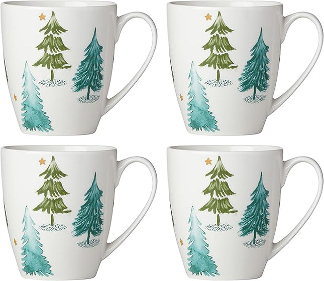 Lenox 880069 Balsam Lane 4-Piece Mug Set, Christmas Drinkware, Holiday Hosting