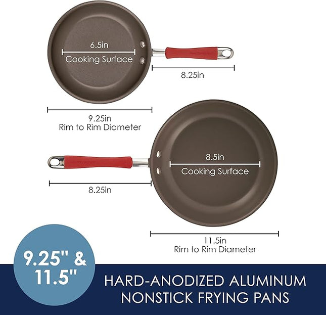 Rachael Ray 87633 Cucina Hard Anodized Nonstick Frying Pan Set / Fry Pan Set / Hard Anodized Skillet Set - 9.25 Inch and 11.5 Inch, Gray