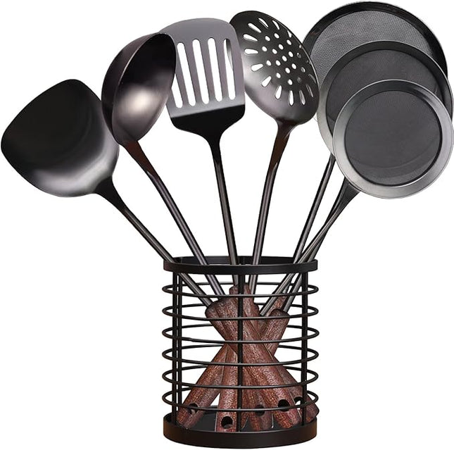 MARTE Kitchen Cooking Utensils Set with Utensil Holder, 8 Pcs Kitchen Serving Tool,18/10 Stainless Steel Cooking Spatula Set,Spatula,Soup Ladle, Skimmer Spoon,Slotted Tunner,Fine Mesh Food Strainer