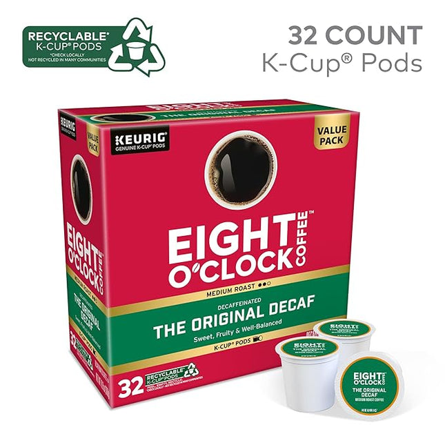 Eight O'Clock Coffee The Original Decaf, Single-Serve Keurig K-Cup Pods, Medium Roast Coffee Pods, 1 Count (Pack of 32)