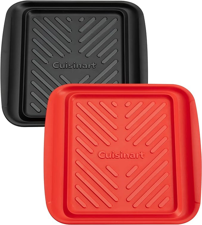 Cuisinart Grilling Prep & Serve Trays, 10.5x10.5 inch Small BBQ Tray Safe for Food Handling, 2 Dishwasher Safe Nesting Trays Black & Red, Perfect Grill Accessories for Cooked & Raw Meat, Fits 4 Burger