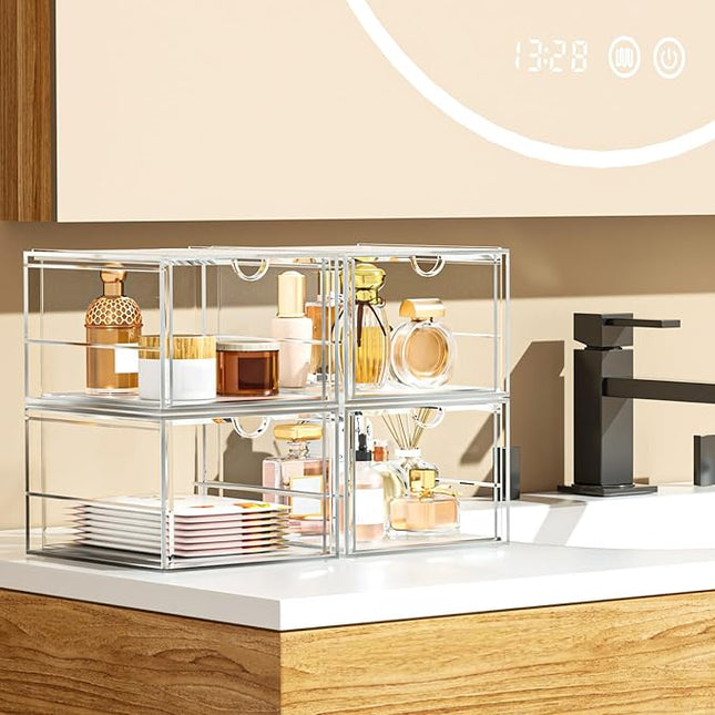 Versatile Acrylic Makeup Organizer, Drawer Organizer - Transparent Desktop Storage for Cosmetics, Office Supplies & More - Clear Organizer for Home & Office Use