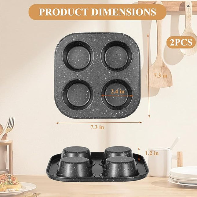 4 Cup Muffin Pan 2 Pack, Nonstick Mini Muffin Tin for Air Fryer, 1.18In Deep Cupcake Baking Pan for Frittatas, Tarts, Brownies