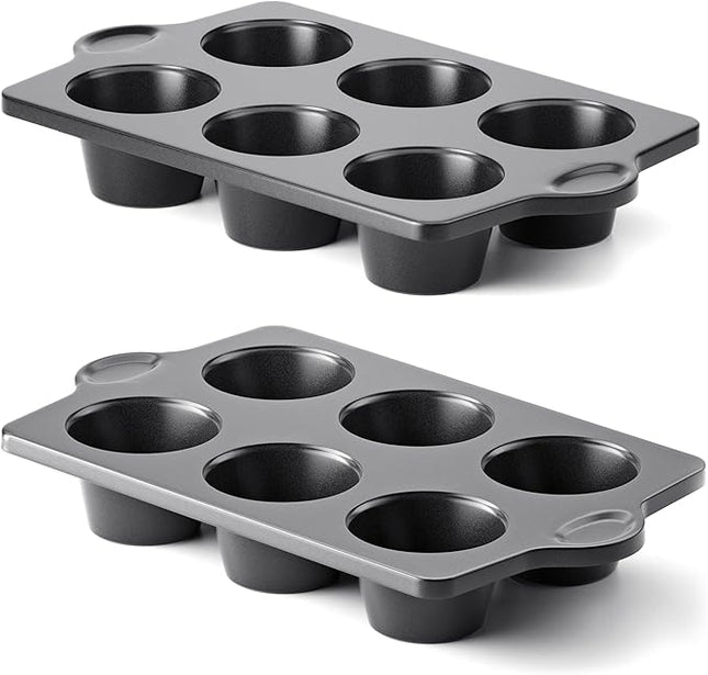 HONGBAKE Nonstick Jumbo Muffin Pan, 2 Pack Large Cupcake Tin for Baking, Cup Cake Tray, 3.5dia, 6 Cup, Premium, Extra Thick, Dishwasher Safe