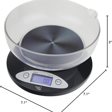 Smart Weigh Food Kitchen Scale with Bowl,11lb x 0.1oz / 5000 x 1grams, Digital Weight Scale for Baking,Cooking for Ounces and Grams