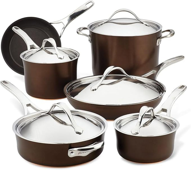 Anolon 83852 Nouvelle Copper Hard Anodized Nonstick Cookware Set / Pots and Pans Set - 11 Piece, Brown