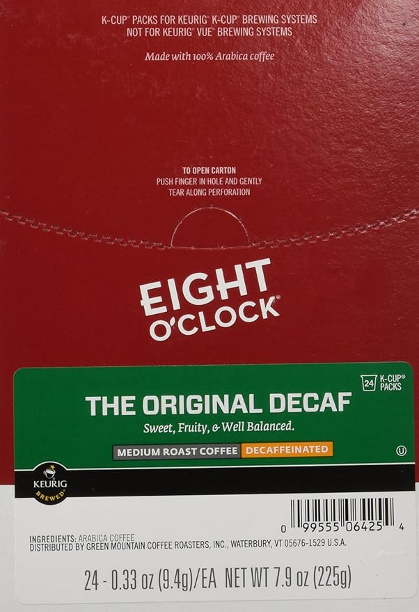 Eight O'Clock Original Blend Decaf Coffee, Medium Roast, Keurig® K-Cup® Pods, 24/Box (06425)