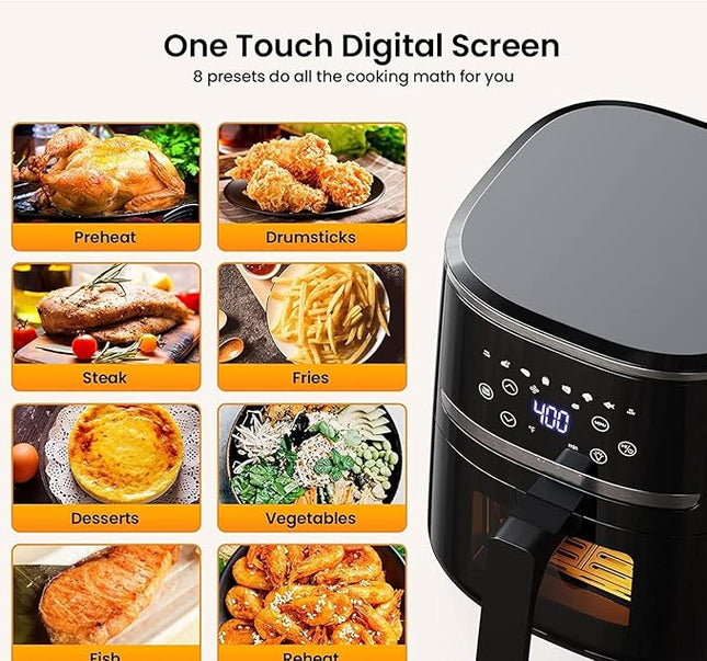 Air Fryer, 5QT Digital Air Fryer Toaster Oven Combo, 8 Cooking Presets, Visible Cooking Window, Airfryer with Touch Screen, Oilless Cooker for Quick Meals, Nonstick Dishwasher-Safe Basket
