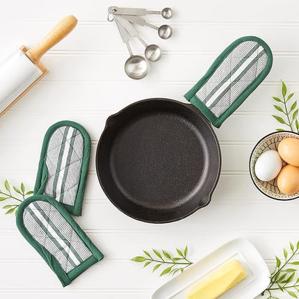DII Double Strip Chef Kitchen Cooking & Baking Collection, Pan Handle Set, 6x3, Dark Green, 3 Piece