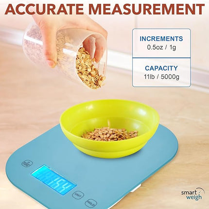 Smart Weigh Blue Digital Kitchen Scale for Cooking, Weight Loss, Calorie Tracking, Baking, Food Portion Control, and Meal Prep - Accurate Measurements in Grams and Ounces