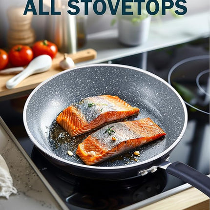 Cook N Home 10 Inch Nonstick Fry Pan, Skillet with Stay Cool Silicone Handle, Heavy Gauge Aluminum, Induction Compatible, Oven Safe, Easy Clean Frying Pan