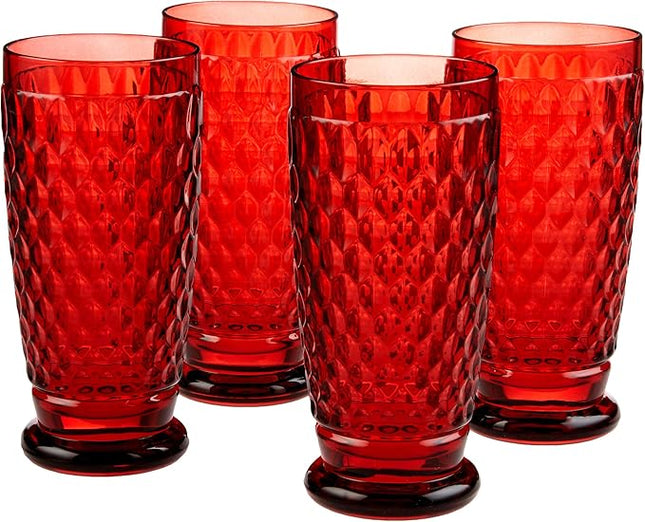 Villeroy & Boch Boston Red Crystal Highball Glasses, Set of 4