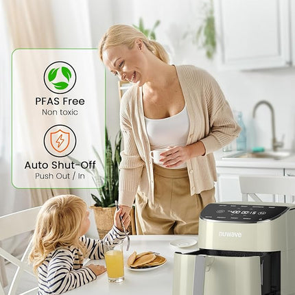 Nuwave Brio Plus Air Fryer 8 Qt, New & Improved, PFAS-FREE, 7 Digital One-Touch Cook Functions that AIR FRY, BAKE, ROAST, DEHYDRATE, TOAST, REHEAT, PREHEAT, 150 Presets, 50°F~400°F (Cream)