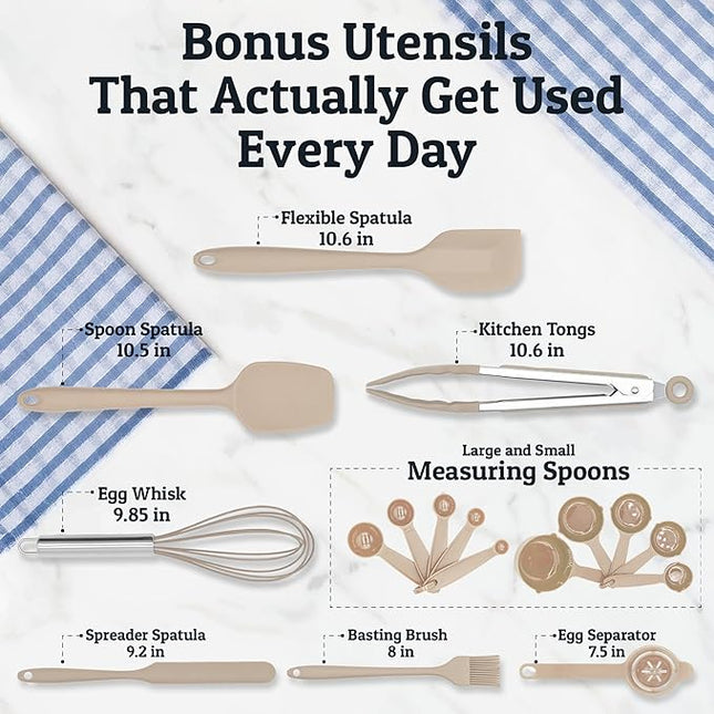 Priority Chef Stainless Steel Mixing Bowls with Lids Set, Metal Nesting Bowls with Airtight Lids, Graters, Non-Slip Base & Measurement Marks, Includes Utensil Set for Prep, Baking & Storage, Khaki