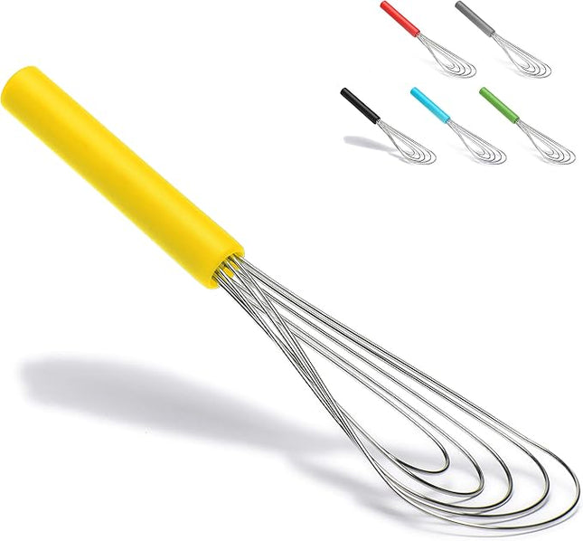Flat Whisk Silicone Handle Non Slip 10" - 5 Wires Whisk with 10 Heads for Kitchen Cooking by Jell-Cell (Yellow)