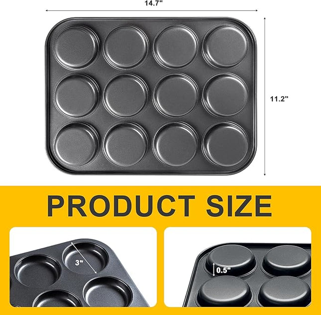 Muffin Top Pan 2 Pack Baking Pans Whoopie Pie Pan, Nonstick 3 Inch Yorkshire Pudding Pan for Pansuffin, Moon Pie, Cookies, Small Hamburger Bun