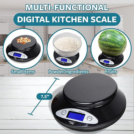Smart Weigh Food Kitchen Scale with Bowl,11lb x 0.1oz / 5000 x 1grams, Digital Weight Scale for Baking,Cooking for Ounces and Grams