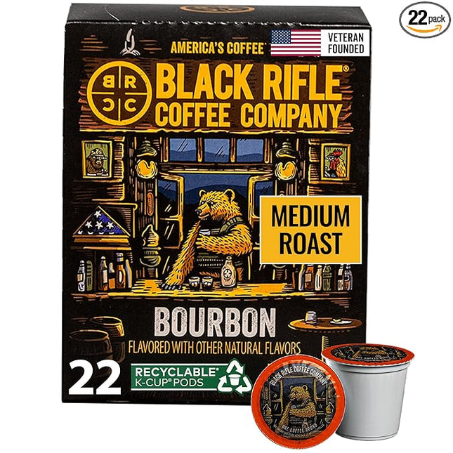 Black Rifle Coffee Company Bourbon, 22 Count, Medium Roast K Cups - Single Serve K Cups Coffee Pods - Kcup Pods Compatible with Keurig 1.0 & 2.0 - Made from Arabica Beans