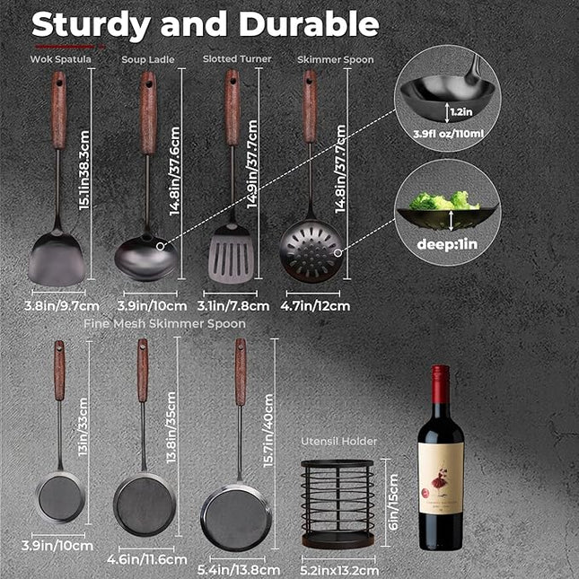 MARTE Kitchen Cooking Utensils Set with Utensil Holder, 8 Pcs Kitchen Serving Tool,18/10 Stainless Steel Cooking Spatula Set,Spatula,Soup Ladle, Skimmer Spoon,Slotted Tunner,Fine Mesh Food Strainer