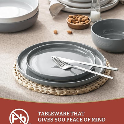 Famiware Milkyway Plates and Bowls Sets, 12 Pieces Stoneware Dinnerware Sets, Dishes Set for 4, White & Dark Gray