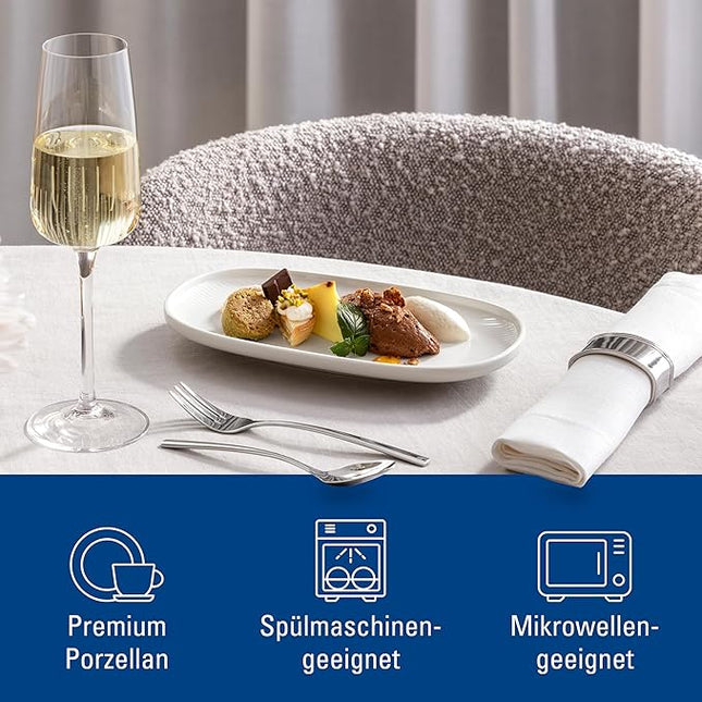 Villeroy & Boch Afina Gourmet Universal Plate/Pickle Dish, Premium Porcelain, Made in Germany, Dishwasher and Microwave Safe, 9 x 5 in, Stackable, Rich, Creamy White