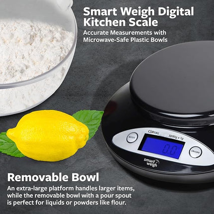 Smart Weigh Food Kitchen Scale with Bowl,11lb x 0.1oz / 5000 x 1grams, Digital Weight Scale for Baking,Cooking for Ounces and Grams