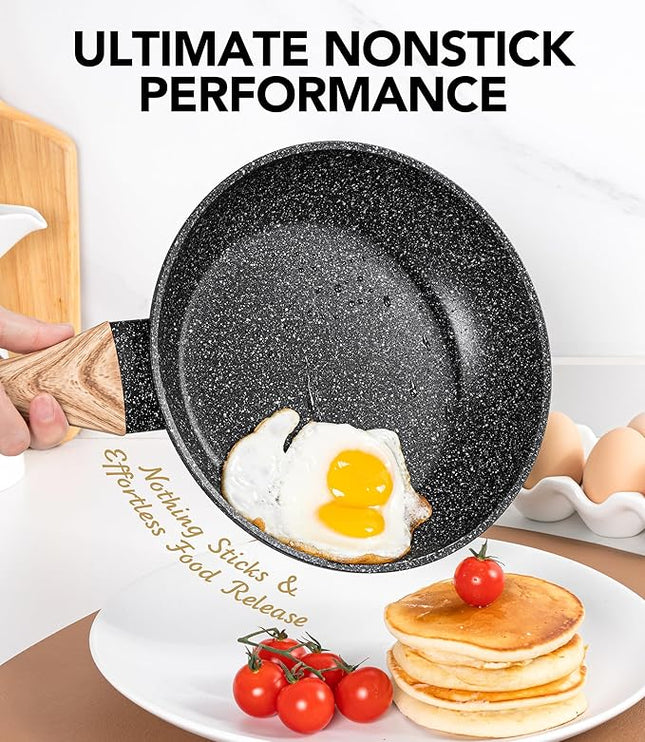 MICHELANGELO 10 Inch Frying Pan with Lid, Nonstick Frying Pan with Healthy Granite Coating, Nonstick Pan with Anti-Scald Handle, Induction Compatible