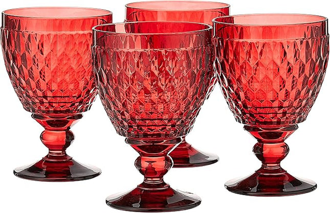 Boston Wine Goblet Box Set of 4 by Villeroy & Boch - Dishwasher Safe - Made in Germany - Premium Crystal Glass - Perfect for Red Wine, White Wine, Cocktails, and More - Red