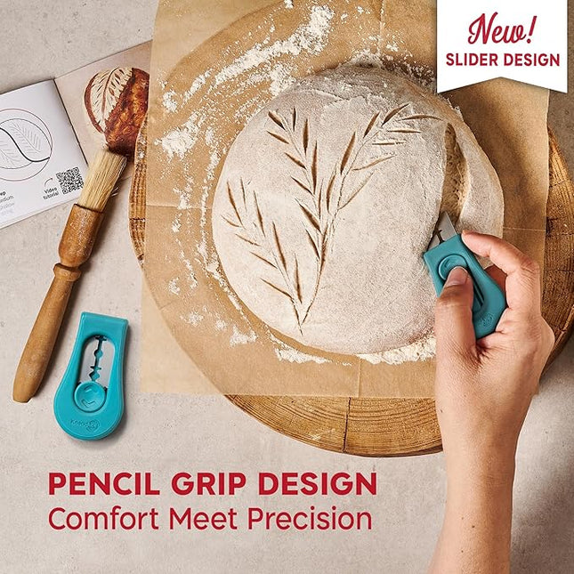 KneadAce Upgraded Extractable & Magnetic Bread Lame Dough Scoring Tool - Professional Sourdough scoring tool for Sourdough Bread baking & Bread Making Tools - Scoring Patterns booklet & 5 Razor Blades
